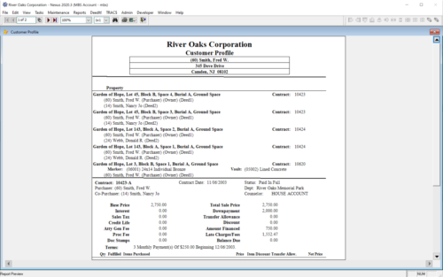 nexus cemetery software reports